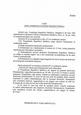 Președintele Republicii Moldova, Igor Dodon a prezentat un proiect de lege de modificare a Constituției