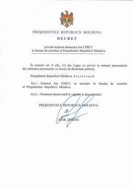 Igor Dodon l-a numit pe Ion Chicu în funcția de consilier al Președintelui Republicii Moldova