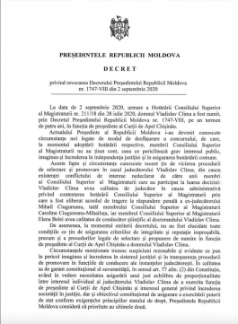 Președintele Maia Sandu a anulat decretul prin care Vladislav Clima a fost numit în funcția de președinte al Curții de Apel Chișinău