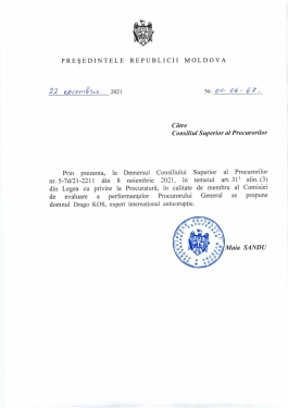 Președinția l-a propus pe expertul internațional anticorupție, Drago Kos, în calitate de membru al Comisiei de evaluare a performanțelor Procurorului General