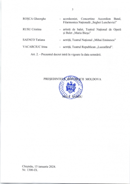 Cu ocazia Zilei Naționale a Culturii, Președinta Maia Sandu a conferit titluri onorifice pentru 31 de artiști, regizori, actori și  compozitori  