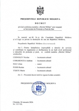 Șefa statului i-a felicitat cu prilejul Zilei profesionale pe angajații Serviciului de Protecție și Pază de Stat 