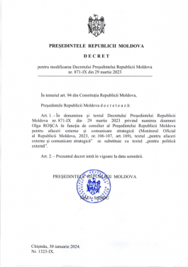 Igor Zaharov a fost numit în funcţia de consilier al șefei statului pentru afaceri europene și comunicare strategică, iar Olga Roşca preia mandatul pe politică externă